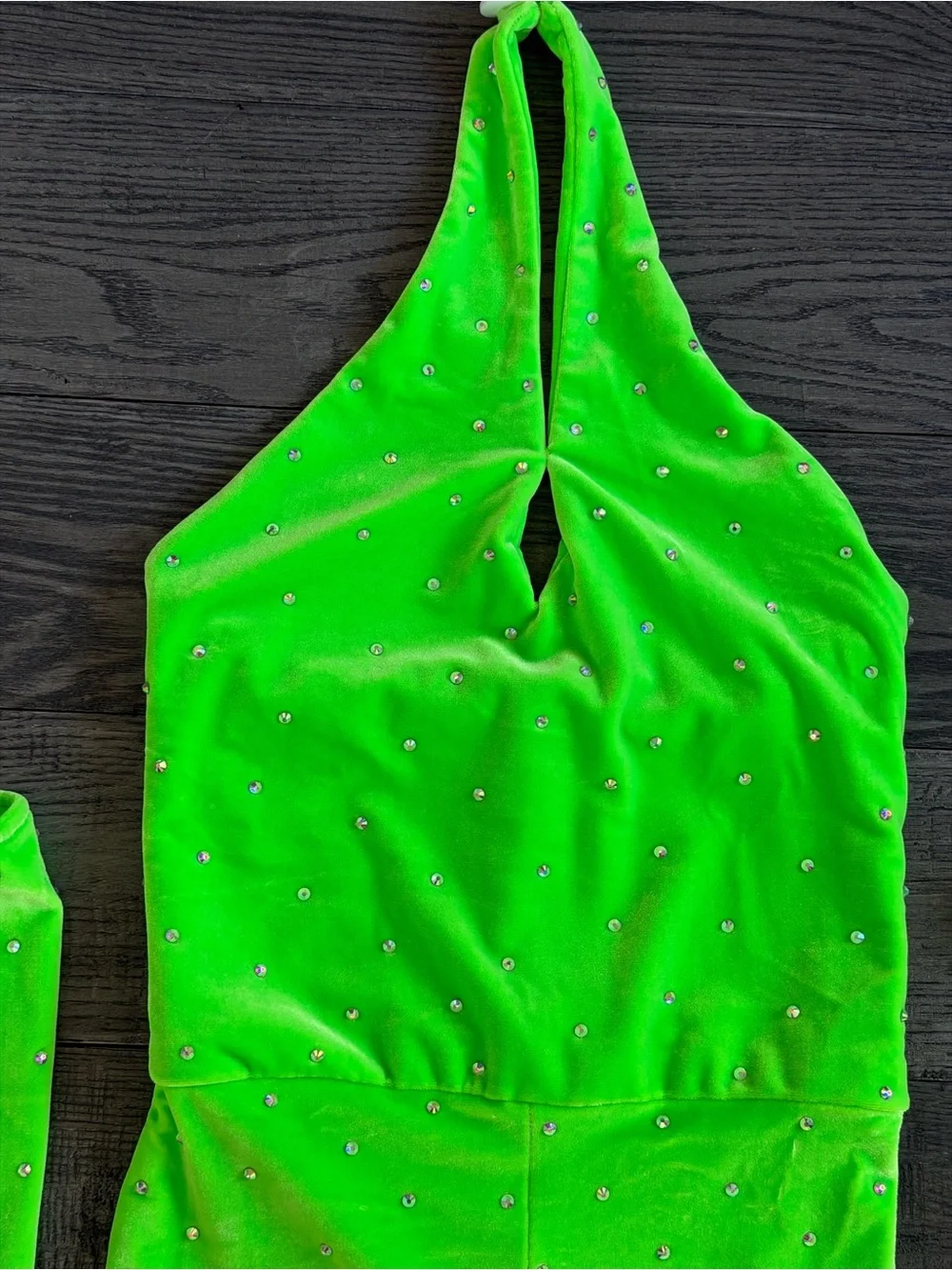Kids Neon Green Ruffled Halter Dance Costume